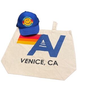 Aviator Nation | Malibu AV Logo Canvas Tote Bag & Snap Back Hat bundle E5